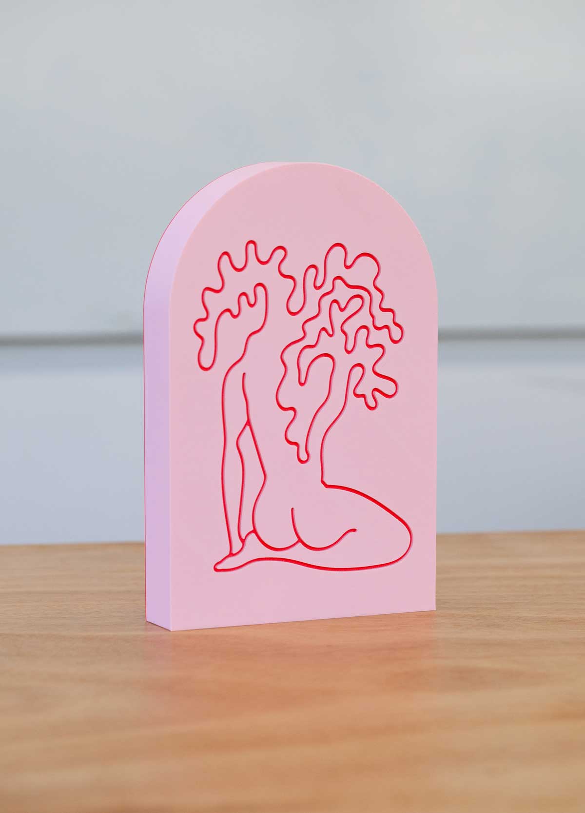 3D printed artwork in pink and red