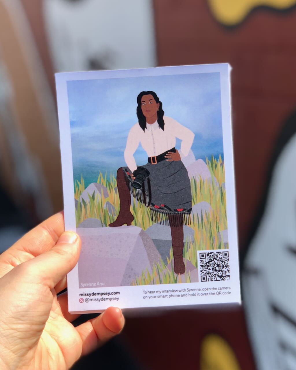 Postcards with QR code to listen to interviews