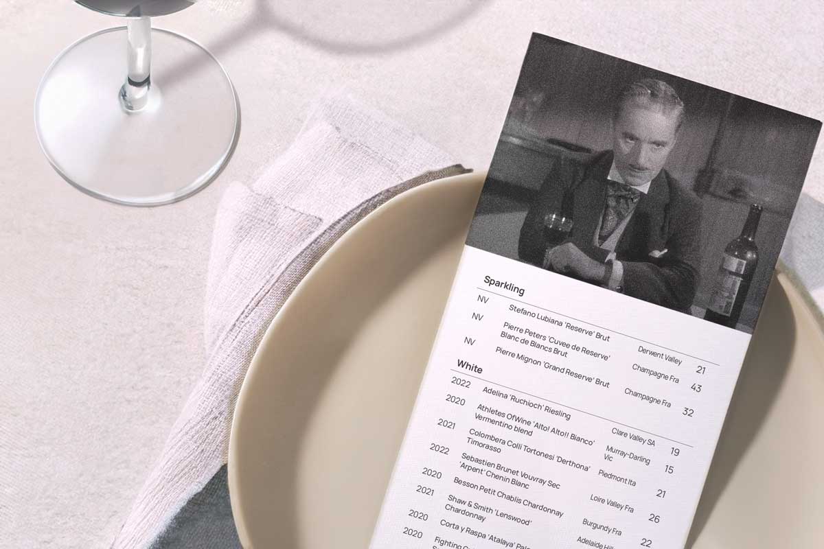 Bar Chaplin wine menu on plate